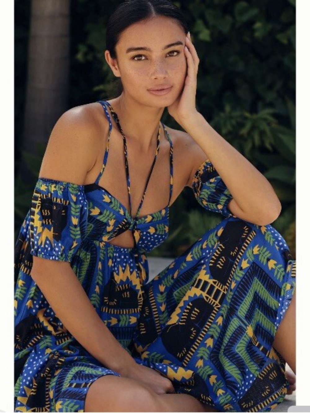 NWT Anthropologie Joao Incerti Strappy Bandeau Midi Dress Blue Yellow